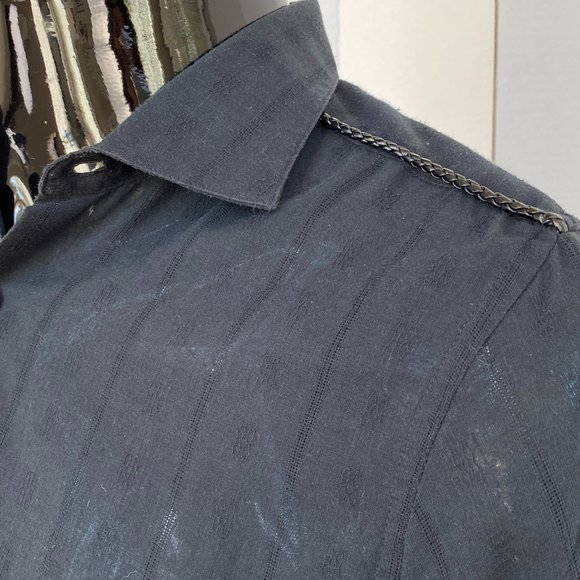 Dulce de Leche Black Leather Corded Shoulder Button Down Shirt Size L Large - Picture 5 of 9